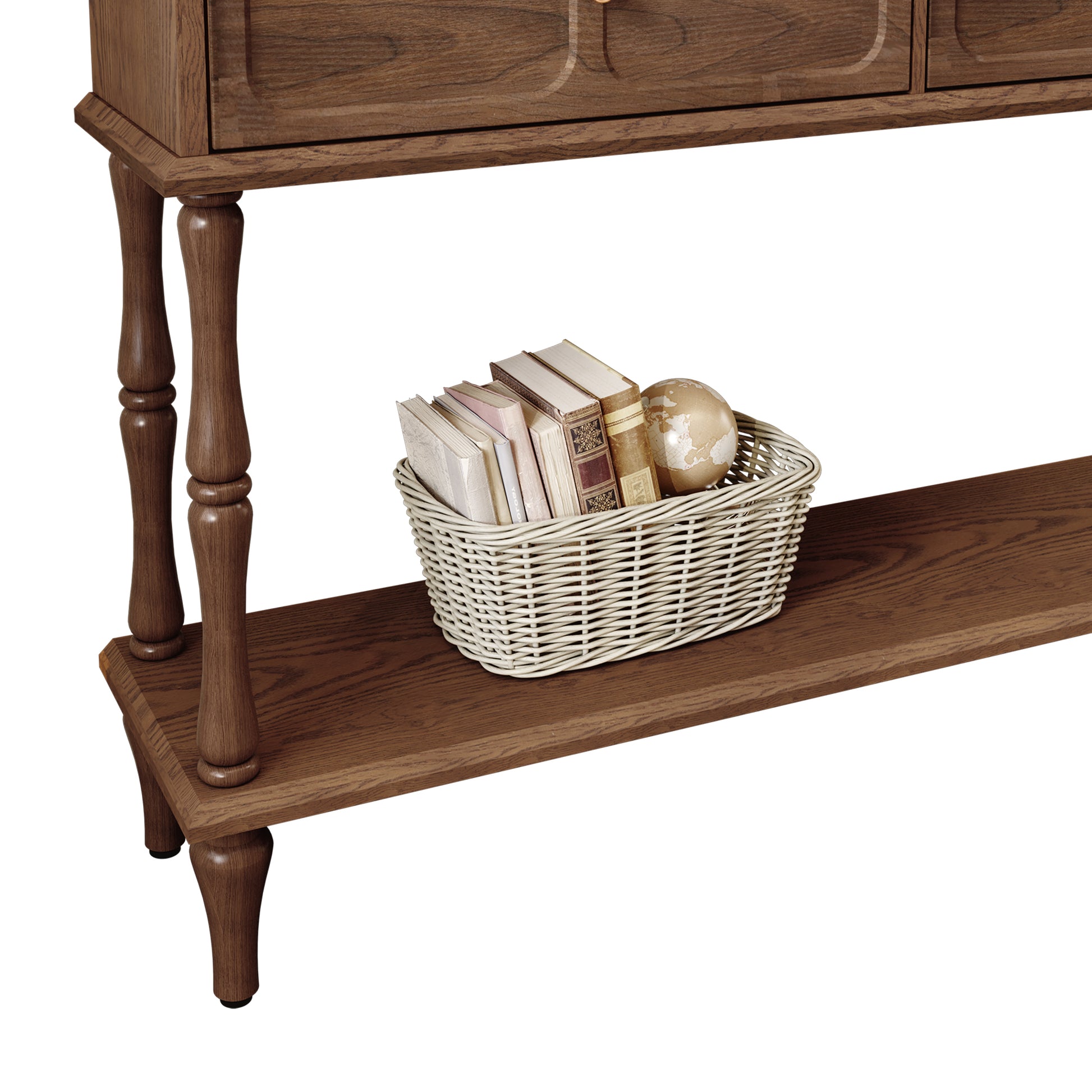 HLR 47" Mid Century Console Table, Aged Finish Entryway Table with Storage Shelf for Hallway, Brown
