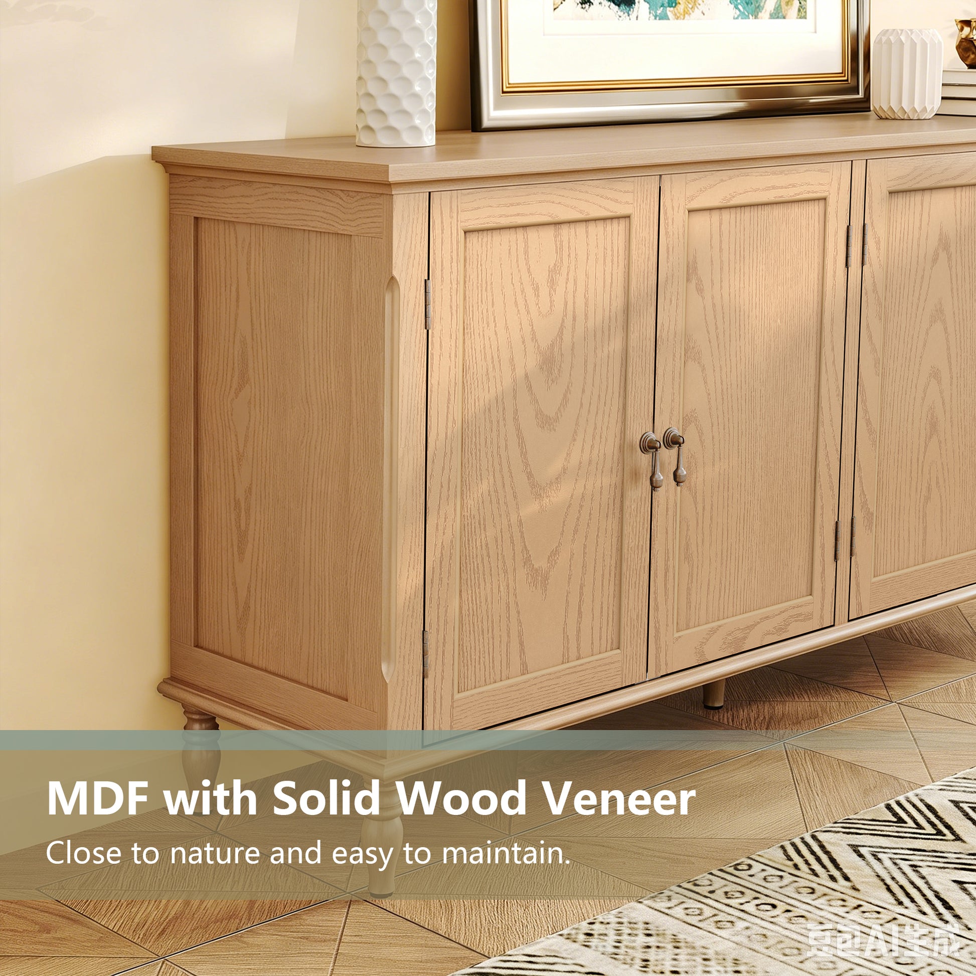 HLR 58'' Large Sideboard Buffet Cabinet with Storage, 4 Doors Modern Credenza Table for Living Room, Wood