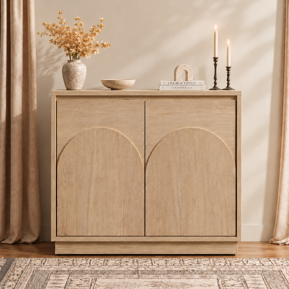 HLR 31.5'' Sideboard Buffet Cabinet, Mid-Century Wood Accent Cabinet with 2 Doors Storage for Living, Beige