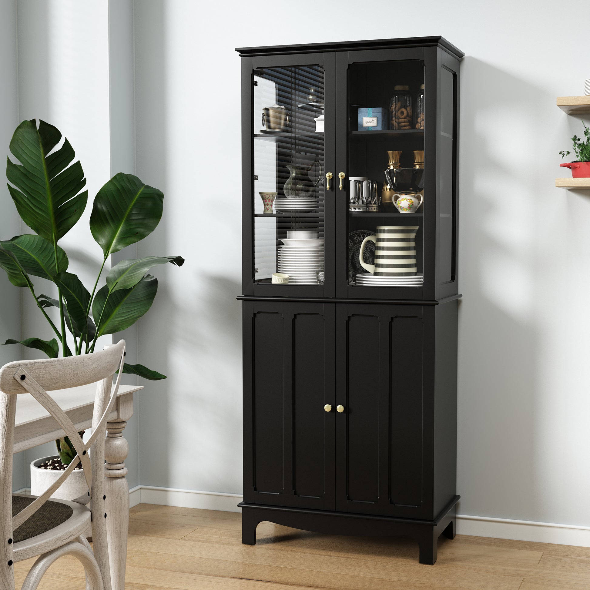 HLR 72" Modern Black Cupboard with Adjustable Shelves, Elegant Storage Cabinet