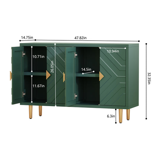 CBJCBJ 48" Modern Accent Sideboard Buffet Cabinet with 4 Doors & Shelves, Credenza for Living Room Storage,Green