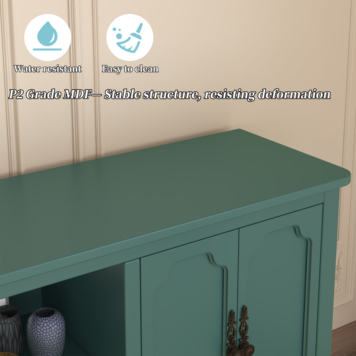 HLR 59" Mid Century Modern Storage Cabinet with Shelf, Vintage Large Sideboard Buffet Cabinet with 4 Doors, Green