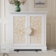 CBJCBJ 31.5" Kitchen Sideboard Buffet Cabinet with 2 Door Storage, Mid-Century Accent Cabinet for Living Room,White