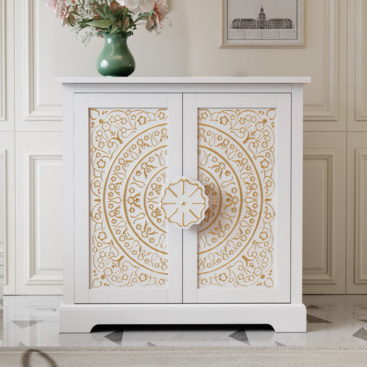 CBJCBJ 31.5" Kitchen Sideboard Buffet Cabinet with 2 Door Storage, Mid-Century Accent Cabinet for Living Room,White