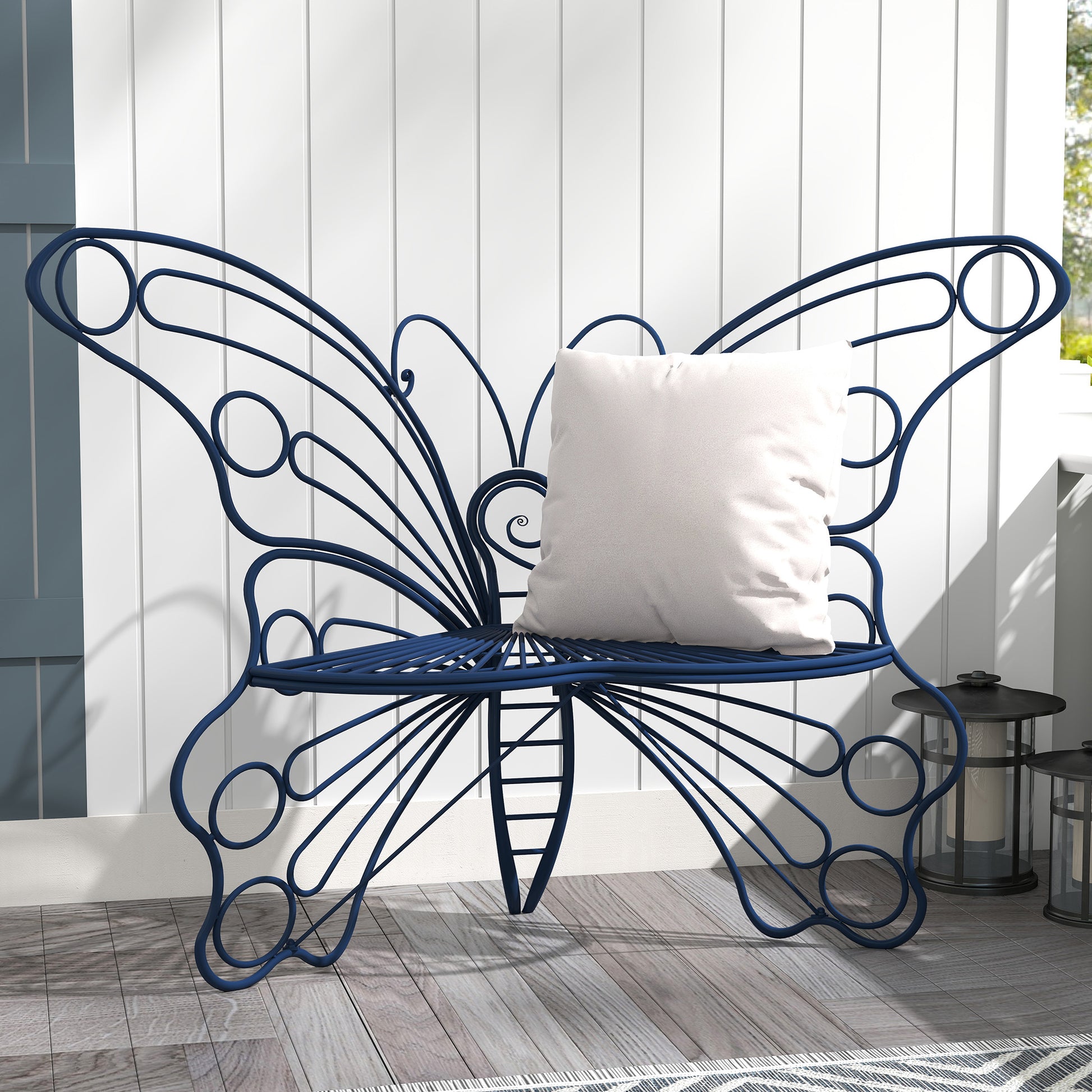 CBJCBJ 50" Weatherproof Outdoor Patio Bench，Metal Butterfly Design for Garden and Lawn Porch， Navy