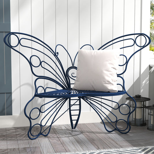 CBJCBJ 50" Weatherproof Outdoor Patio Bench，Metal Butterfly Design for Garden and Lawn Porch， Navy