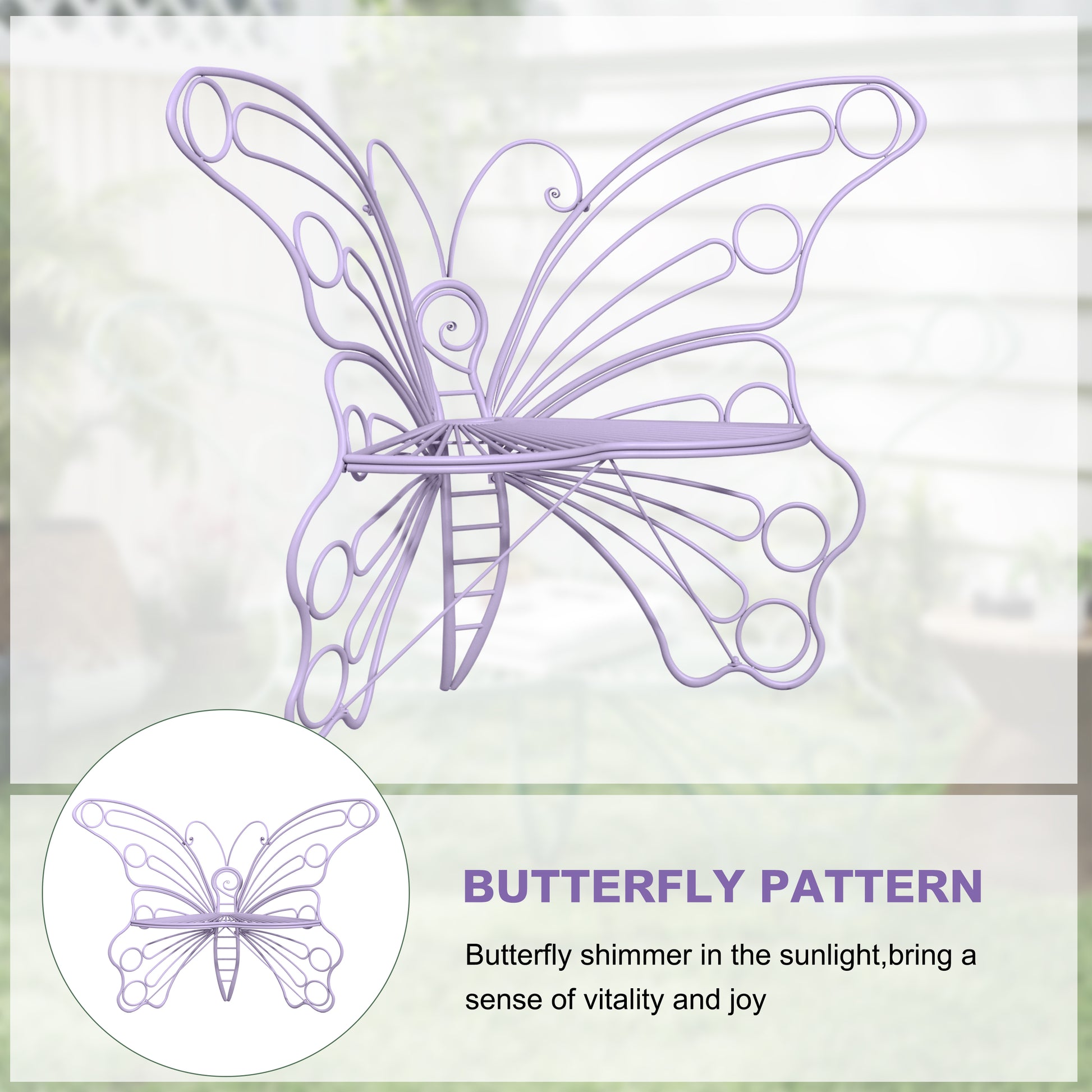 CBJCBJ 50" Weatherproof Outdoor Patio Bench，Metal Butterfly Design for Garden and Lawn Porch， Purple