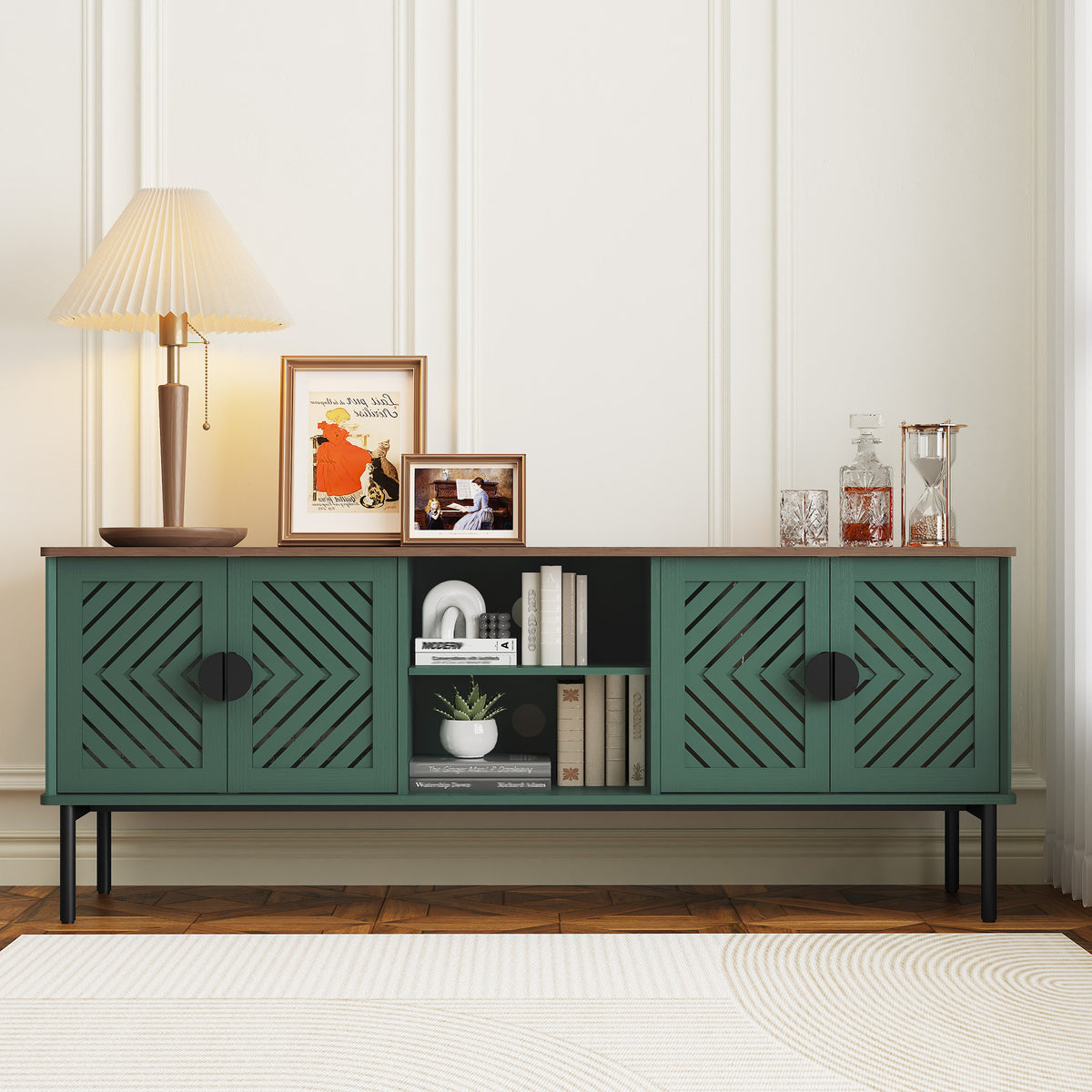 CBJCBJ Modern Mid Century 63" TV Stand for 70" TV with Storage, Entertainment Center for Living Room,Green