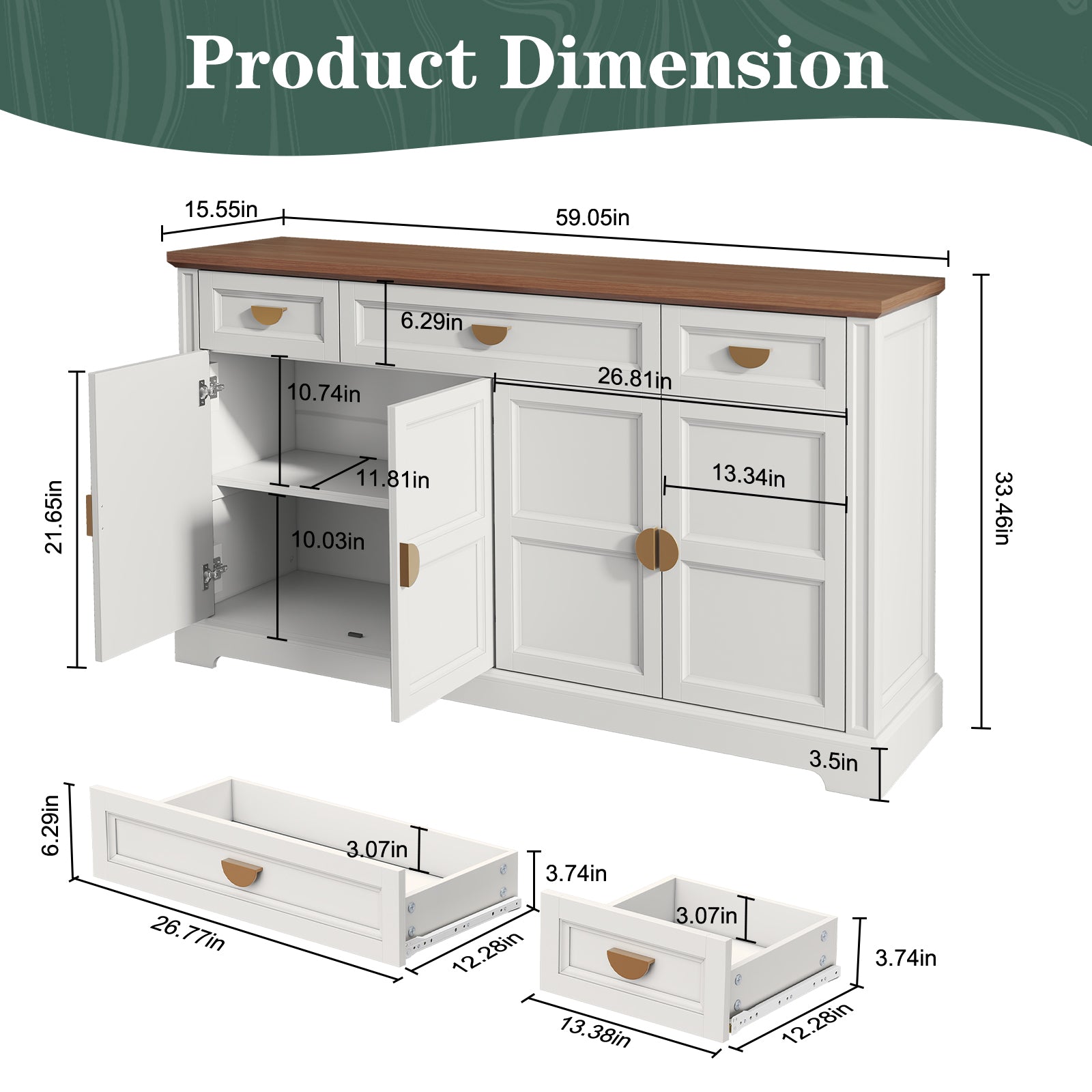 CBJCBJ Modern 60" Large Sideboard Storage Cabinet with Drawers, Farmhouse Wooden Coffee Bar