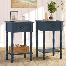 HLR 26"H Modern Nightstands Set of 2 with Drawers, Minimal Assembly Wood End Table for Bedroom, Blue
