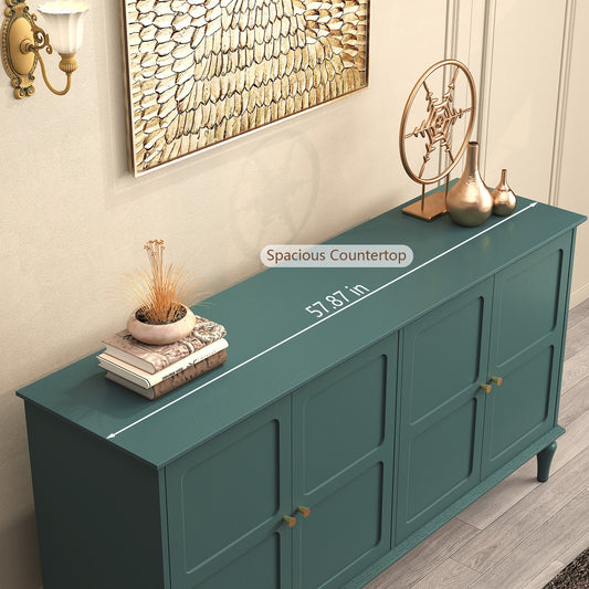 CBJCBJ Mid-Century 58" 4-Door Wood Sideboard Buffet Cabinet with Adjustable partition ，for Dining Room，Green