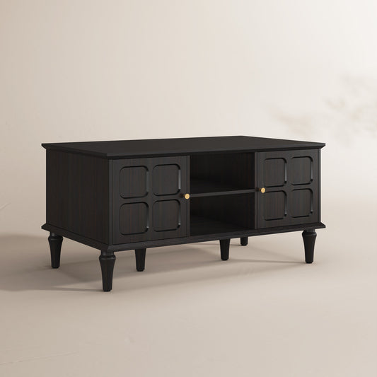 HLR 39.4" Mid Century Coffee Table with Storage, Wood Center Table with Open Shelves for Living Room, Black