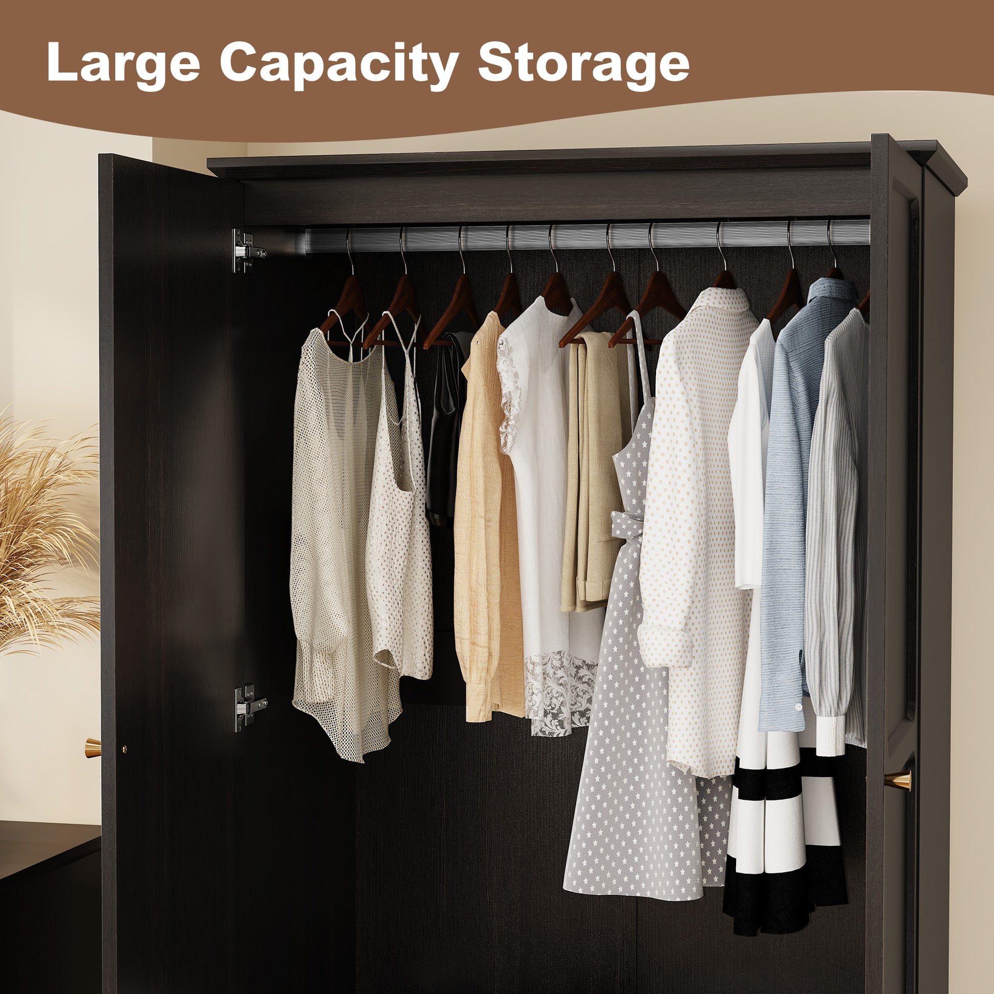 HLR 71" Tall Modern Wood Armoire Wardrobe Closet, Freestanding Cabinet with Hanging Rod for Bedroom