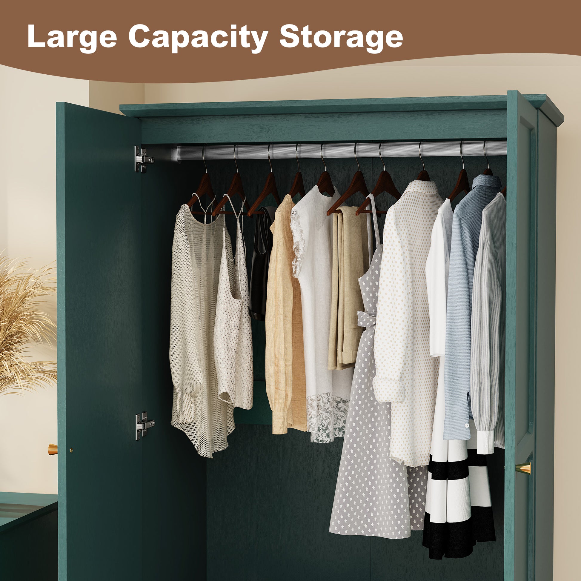 HLR 71" Tall Modern Wood Armoire Wardrobe Closet, Freestanding Cabinet with Hanging Rod for Bedroom