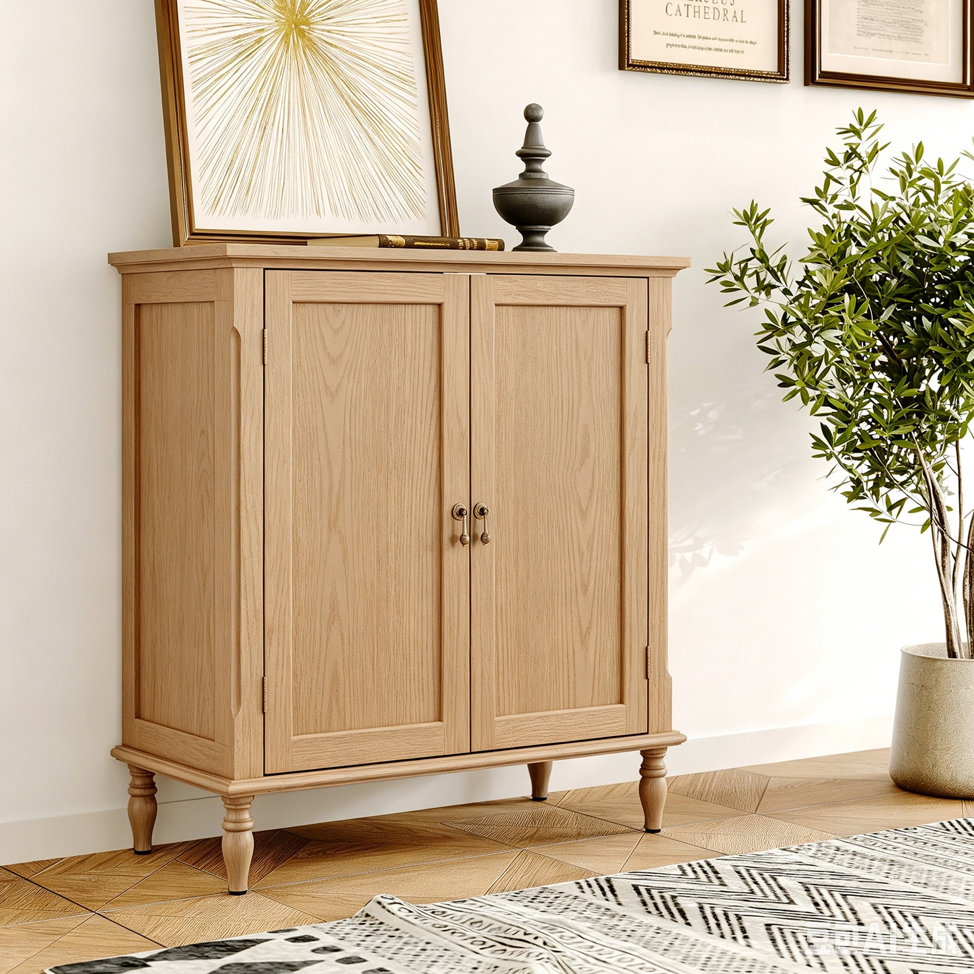 HLR 31.5'' Large Sideboard Buffet Cabinet with Storage, 2 Doors Modern Credenza Table for Living Room, Brown