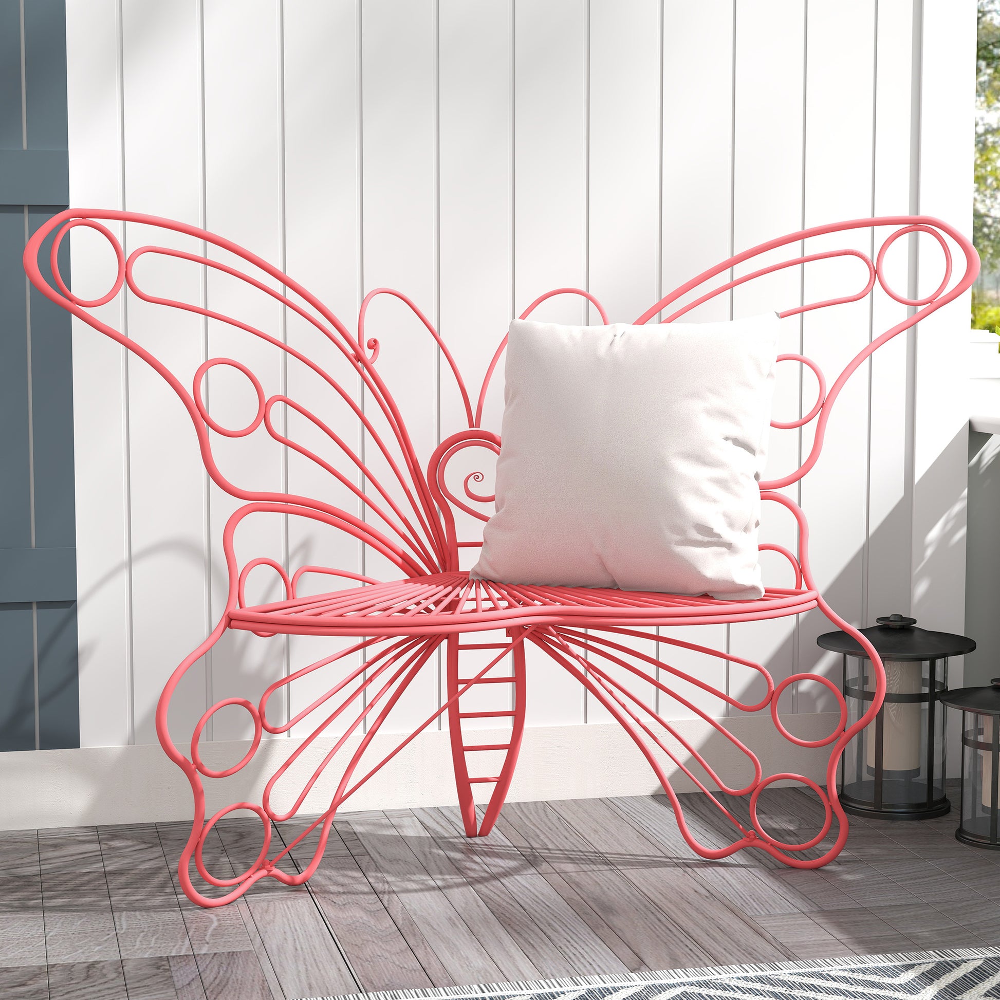 CBJCBJ 50" Weatherproof Outdoor Patio Bench，Metal Butterfly Design for Garden and Lawn Porch， Pink