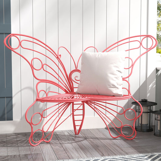 CBJCBJ 50" Weatherproof Outdoor Patio Bench，Metal Butterfly Design for Garden and Lawn Porch， Pink