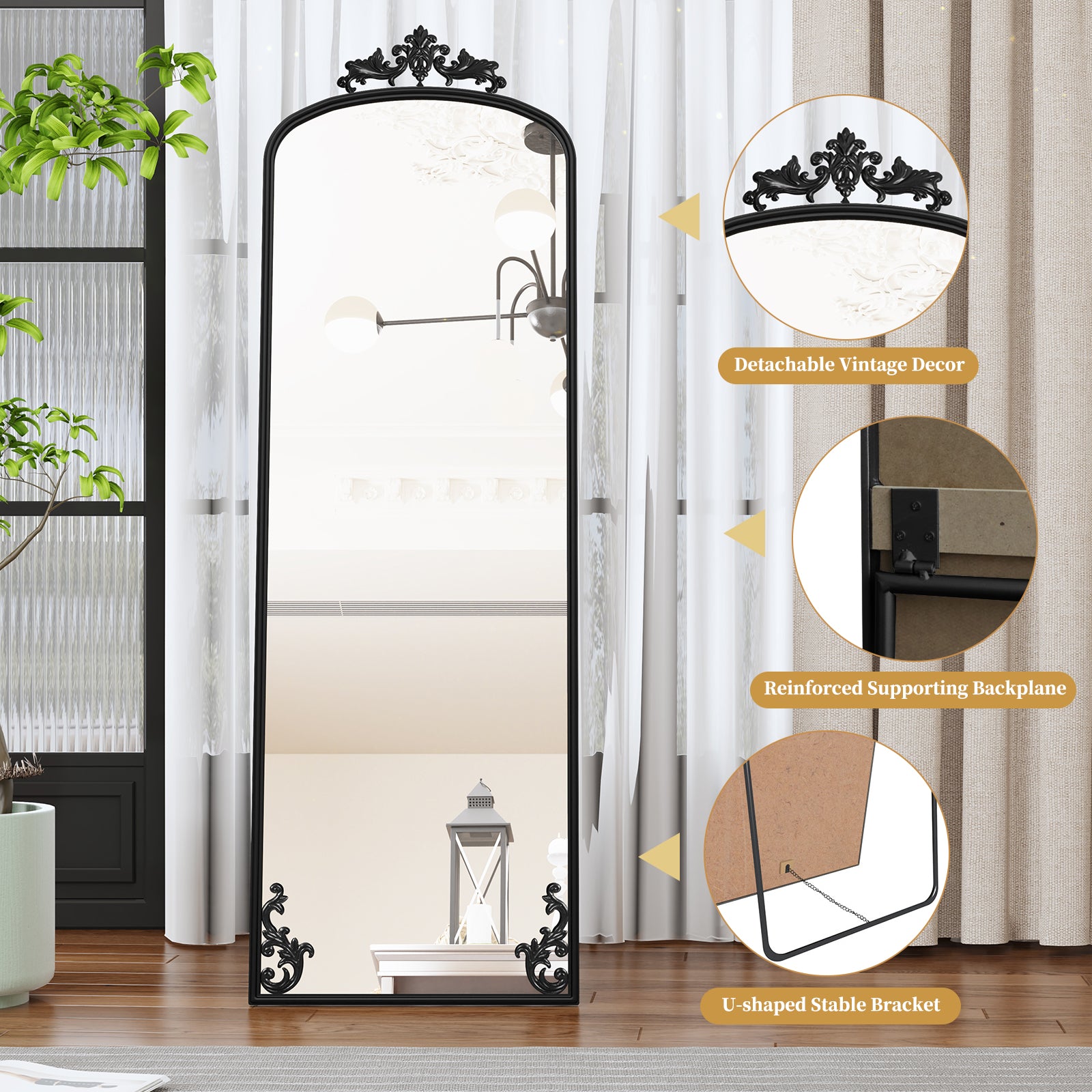 HLR® 64"x21" Tall Vintage Full Body Arched Mirror