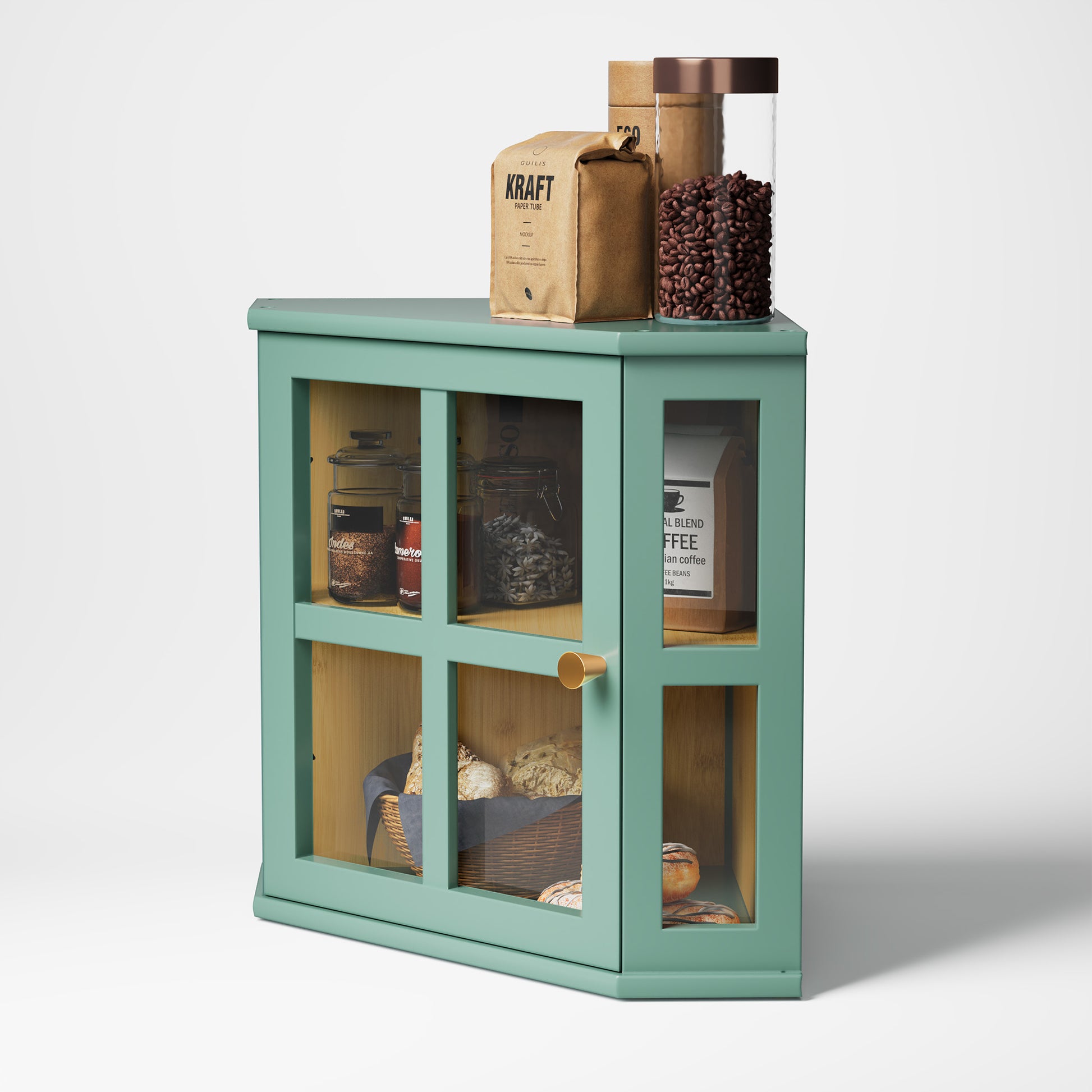 HLR Double Layer Bamboo Bread Box for Kitchen Counter, Large Capacity Bread Storage Bin with Acrylic Door, Green