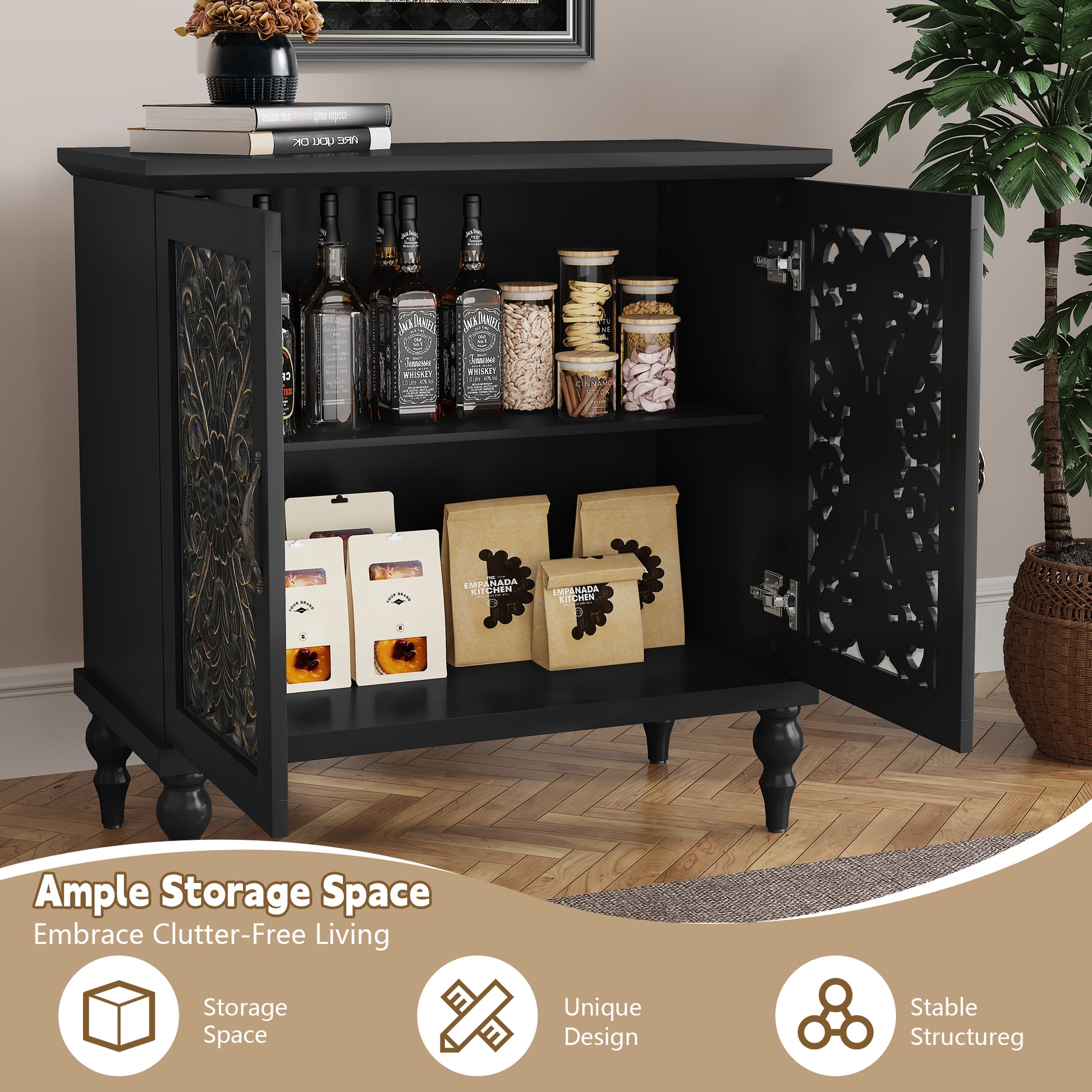 CBJCBJ 31.5" Mid Century Retro Sideboard Buffet Cabinet 2 Door, Accent Cabinet for Dining Room, Black