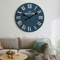 CBJCBJ 35.5” Farmhouse Large Shiplap Round Wall Clock with Roman Numeral for Living Room Decor, Blue