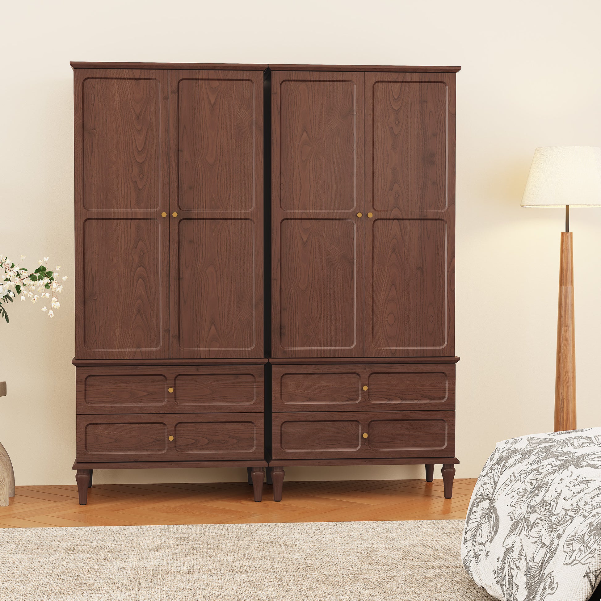 HLR 71" Tall Modern Wood Armoire Wardrobe Closet, Freestanding Cabinet with Hanging Rod for Bedroom