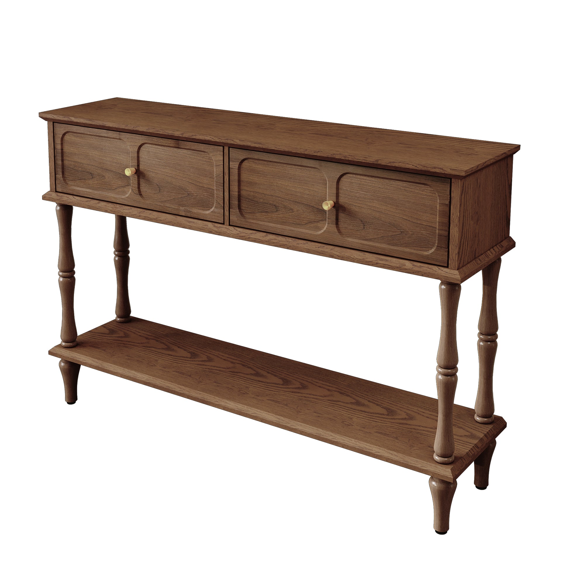 HLR 47" Mid Century Console Table, Aged Finish Entryway Table with Storage Shelf for Hallway, Brown
