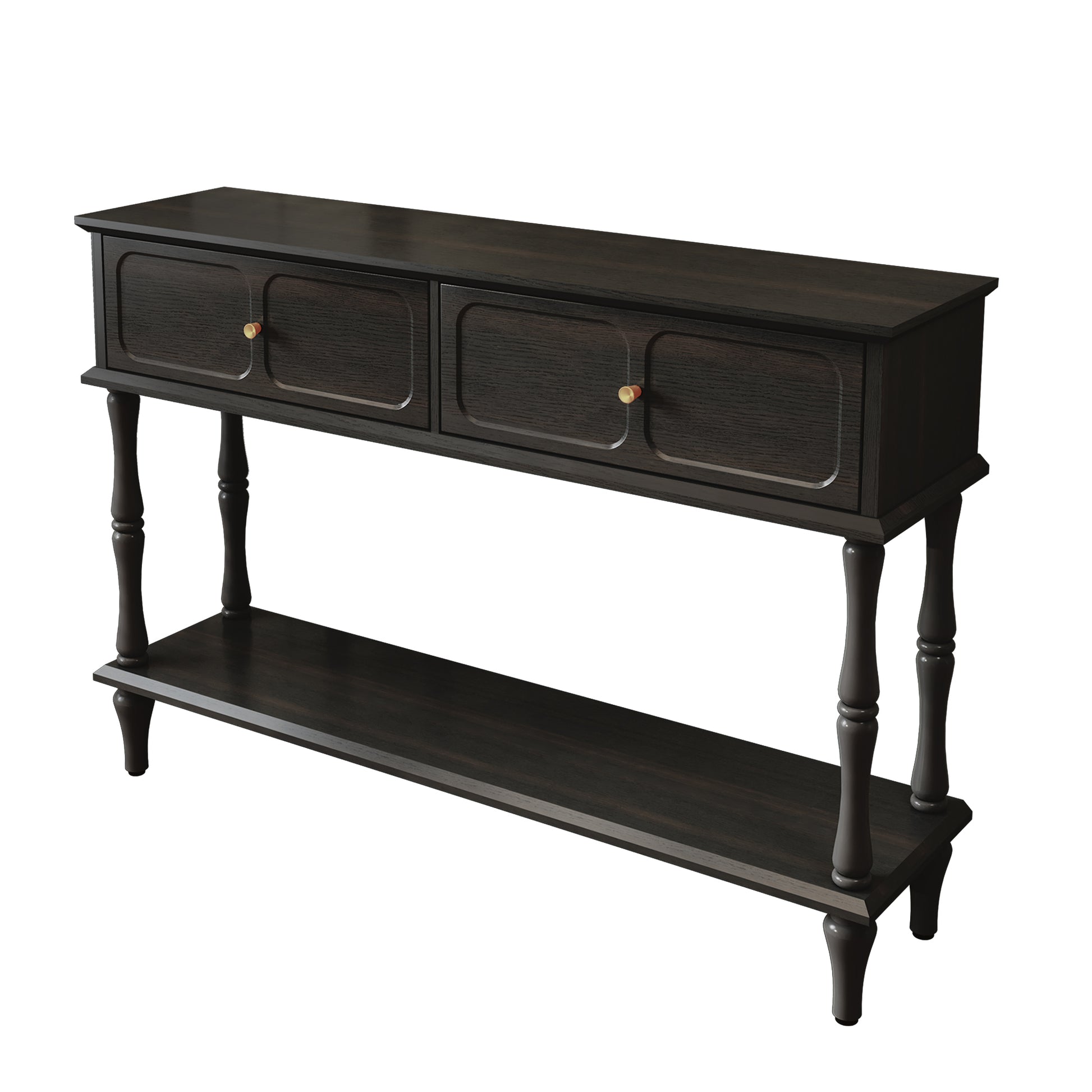 HLR 47" Mid Century Console Table, Aged Finish Entryway Table with Storage Shelf for Hallway, Black