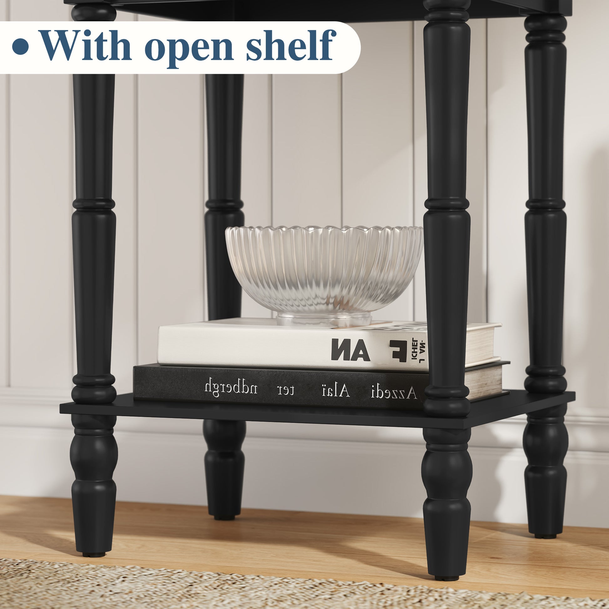 HLR 26"H Modern Nightstand with Drawer, Minimal Assembly Wood End Table for Bedroom，Black