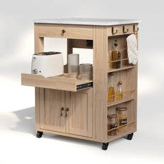 HLR Rolling Kitchen Island Cart with Sliding Tray, Drawer, Outlet