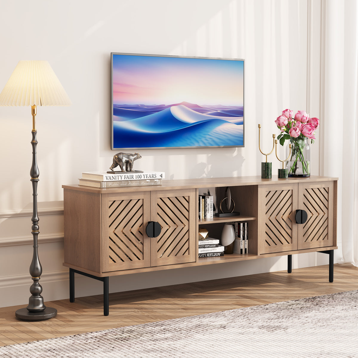 CBJCBJ Modern Mid Century 63" TV Stand for 70" TV with Storage, Entertainment Center for Living Room,Wood