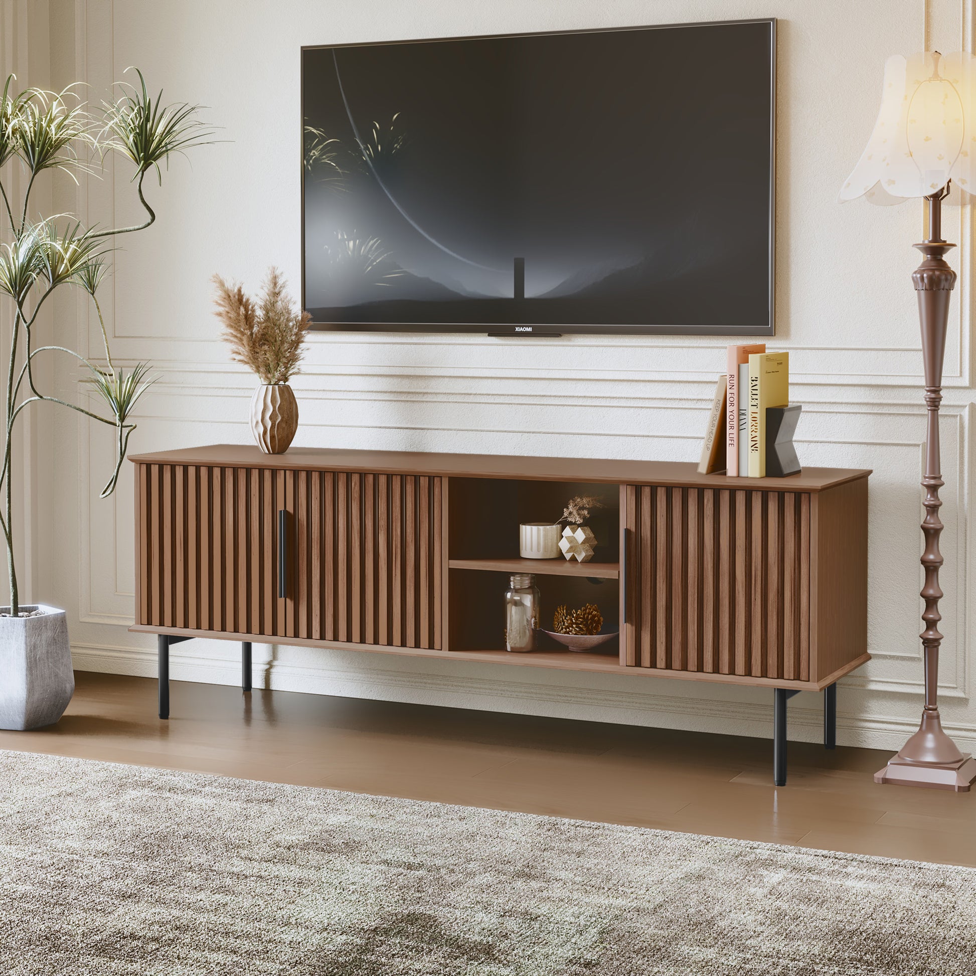 CBJCBJ Modern TV Stand for up to 65", Brown Entertainment Center with Storage, for Living Room