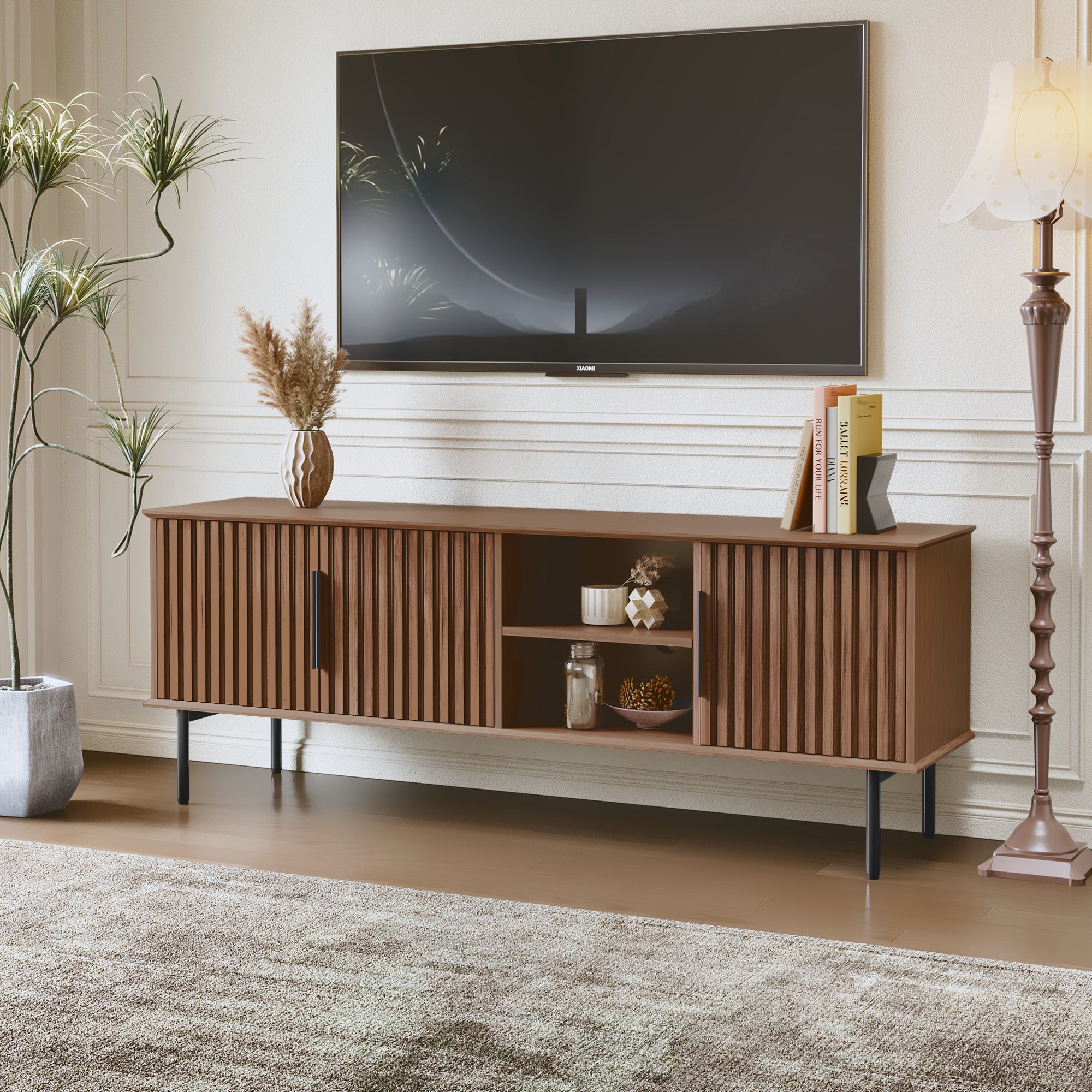 CBJCBJ Modern TV Stand for up to 65", Brown Entertainment Center with Storage, for Living Room