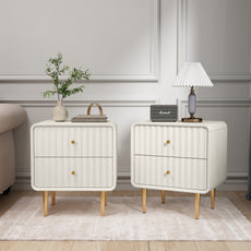 CBJCBJ Modern Bedroom Nightstand Set of 2, 20-Inch Wood Bedside Table with 2 Drawers and Gold Handles
