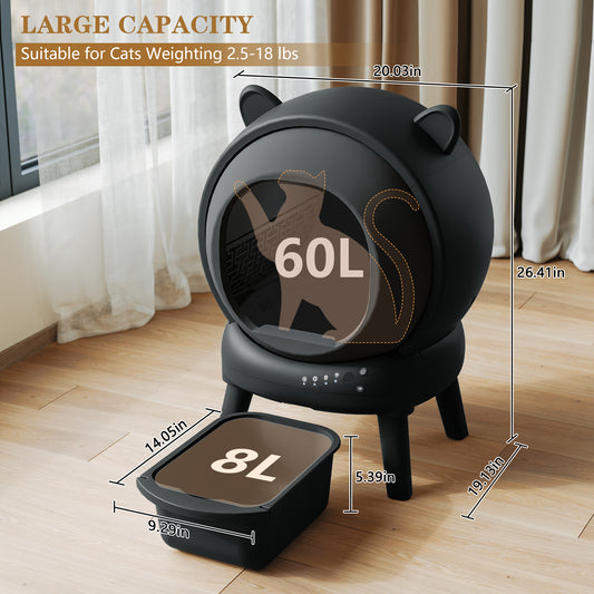 CBJCBJ 70L Smart Automatic Self-cleaning Cat Litter Box, Supports APP Control and Multiple Layer Safety Protection,Black