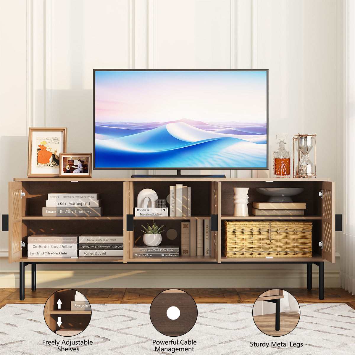 CBJCBJ Modern Mid Century 63" TV Stand for 70" TV with Storage, Entertainment Center for Living Room,Wood