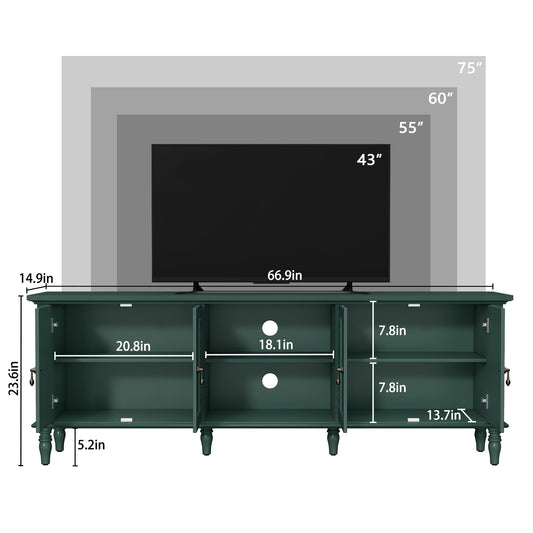 CBJCBJ 67" TV Stand, for TVs up to 75", Retro Entertainment Center with Storage for Living Room,Green