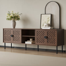 HLR Mid Century Modern 70" Large TV Stand for 80 Inch TV, Entertainment Center with Storage, Brown