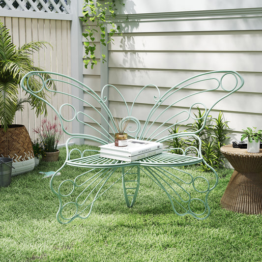 CBJCBJ 50" Weatherproof Outdoor Patio Bench，Metal Butterfly Design for Garden and Lawn Porch， Green