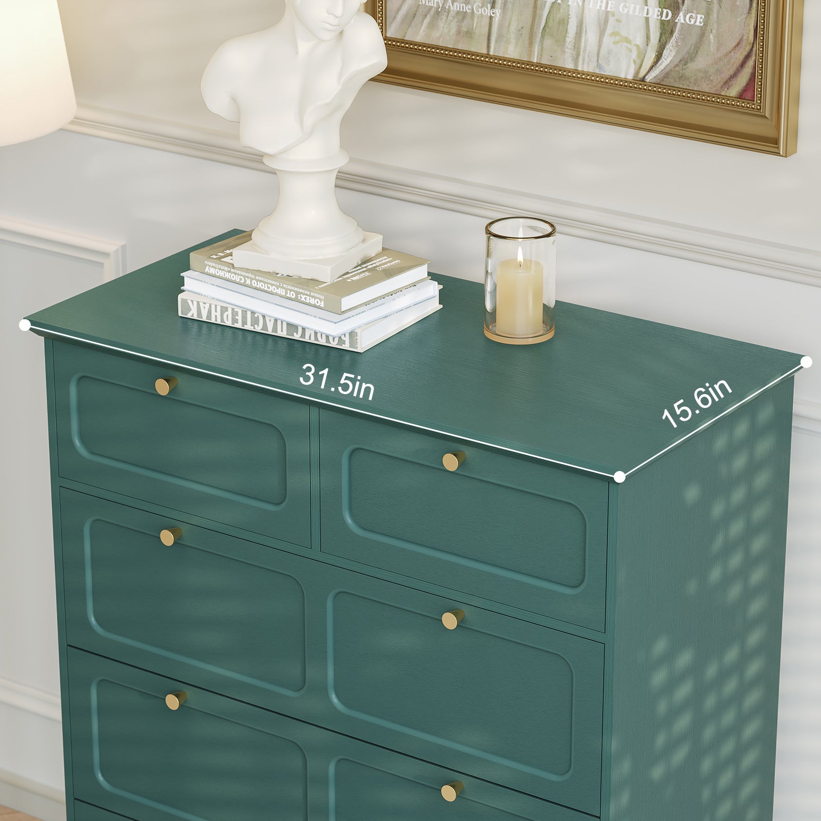HLR 40" Mid-century 5 Drawer Dresser for Bedroom, Small Dressers & Chest of Drawers,Green