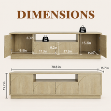 HLR Farmhouse 70" TV Stand for TVs up to 80", Entertainment Center with Storage Doors and Drawers, Natural Brown