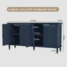 HLR 58'' Large Sideboard Buffet Cabinet with Storage, 4 Doors Modern Credenza Table for Living Room, Navy Blue
