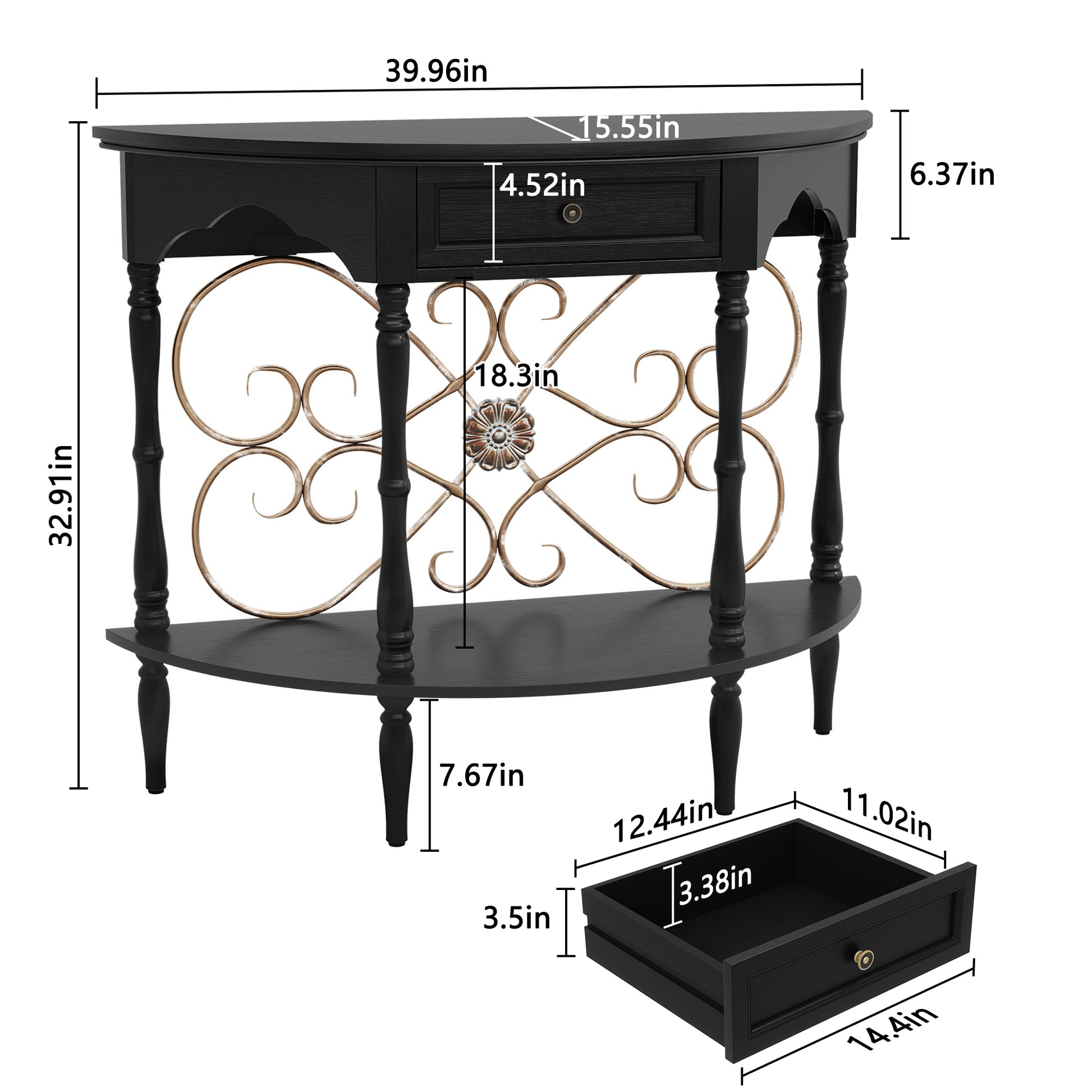 HLR 40" Mid Century Console Table with Drawer, Assembled Entryway Table with Storage for Hallway, Black