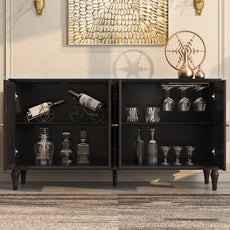 CBJCBJ Mid-Century 58'' Wood 4 Door Sideboard Buffet Cabinet for Living Dining & Bedroom (Black)