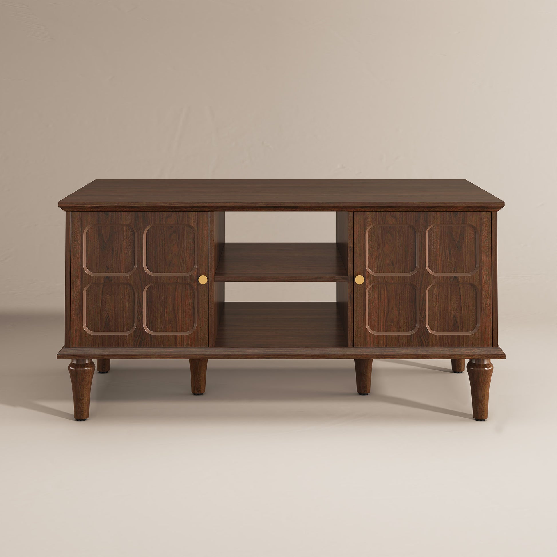 HLR 39.4" Mid Century Coffee Table with Storage, Wood Center Table with Open Shelves for Living Room, Brown