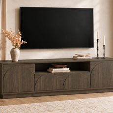 HLR Farmhouse 70" TV Stand for TVs up to 80", Entertainment Center with Storage Doors and Drawers, Gray