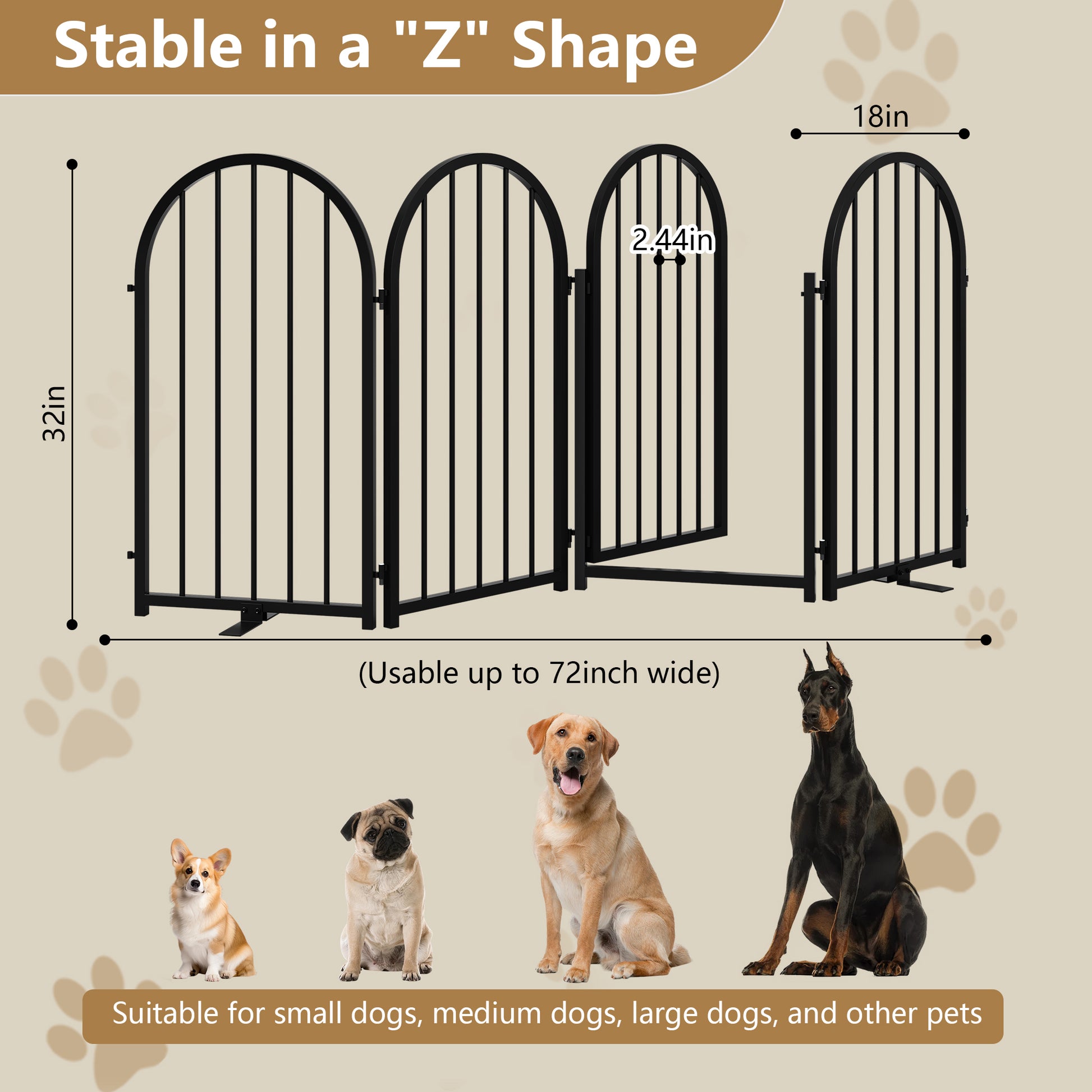 CBJCBJ Indoor Pet Gate, 4 Panel Folding Dog Gate , 32"H Freestanding Metal Pet Fence for Cats and Dogs ,Black