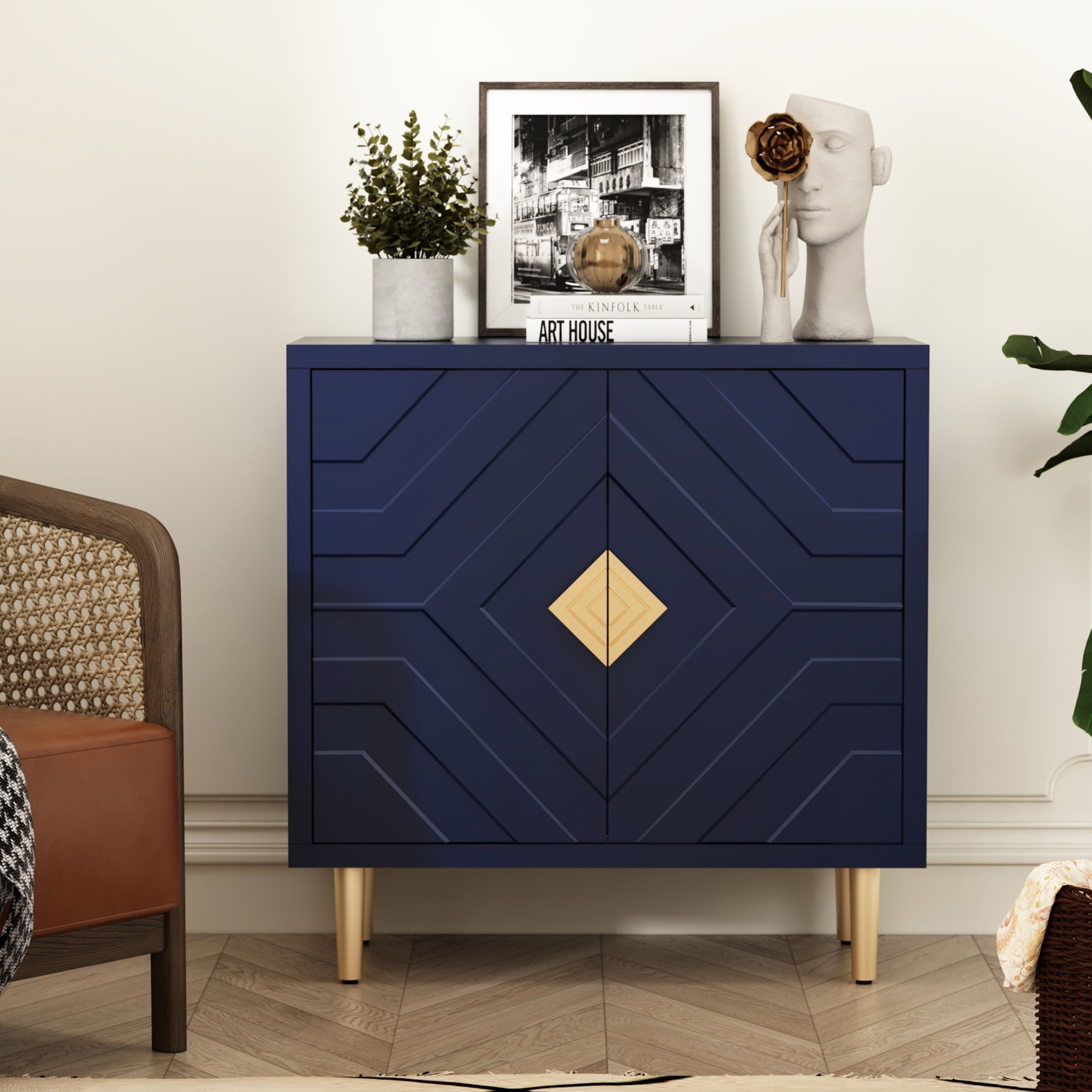 HLR Modern Accent Storage Cabinet with 2 Doors, Kitchen Buffet Sideboard for Dining Room, Blue