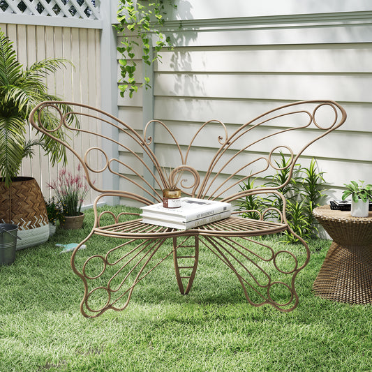 CBJCBJ 50" Weatherproof Outdoor Patio Bench，Metal Butterfly Design for Garden and Lawn Porch， Teak