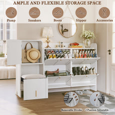 HLR® Modern Large Shoe Cabinet with 4 Flip Drawers